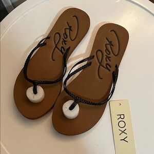 Roxy Tan Sandals with Black Braided Straps